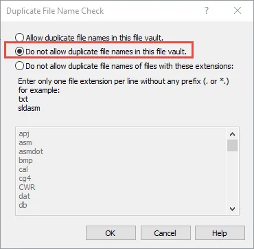 CAD to PDM - do not allowed duplicate file names